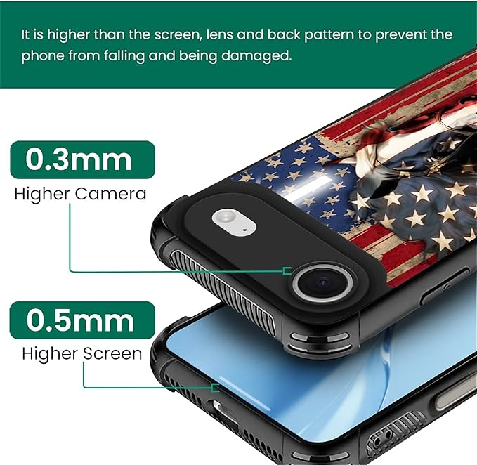 for iPhone 17 Air Case,for MagSafe Graphic Design for Girl Boy Soft Silicone Hard Acrylic Shock Protection Designed for iPhone 17 Air Red American Flag Horse Cross Pattern