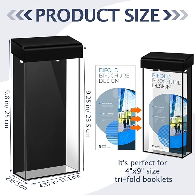 Remerry 1 Pcs Outdoor Brochure Holder 4 x 9 Inch Waterproof Wall Mount Literature Box with Lid Clear Acrylic for Pamphlet Map Menu Display(Black)