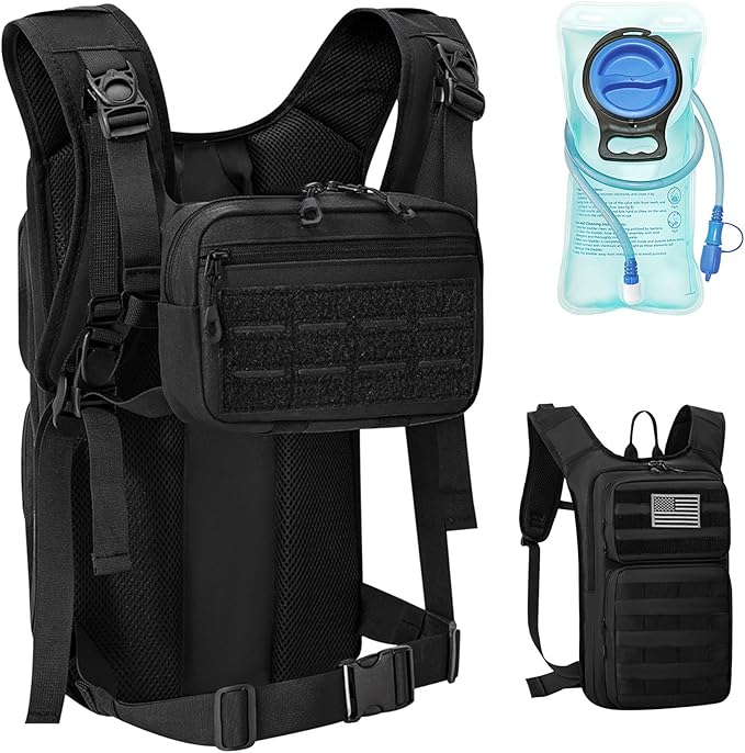 Koculemi Tactical Hydration Backpack with 2L Water Bladder and Front Small Tactical Pouch, Outdoor Water Backpack for Men Women, Sports Hydration Pack for Hiking, Cycling, Climbing