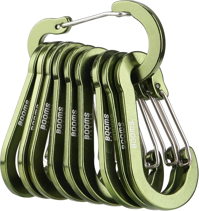 Booms Fishing CC5 Multi-Use Carabiner Clips, 10 Pack 2.3"/ 3.1" Caribeener Clips, Mini Keychain Caribeaner Clip, Aluminum D Ring Carabiners