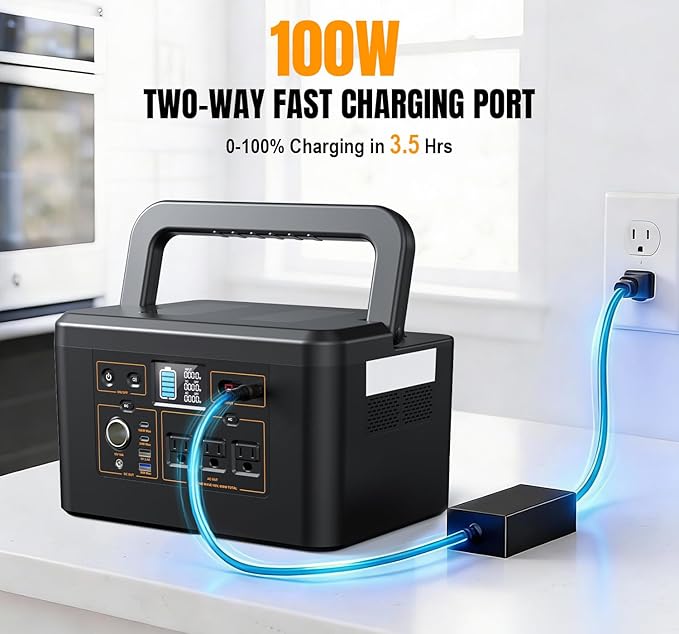 Portable Power Station 650W (1200W Peak), 576Wh Solar Generator, LiFePO4 Battery 3.5 Hour Fast Charging, Solar Generator for Home & Emergency Backup, Hurricane, CPAP (Solar Optional)