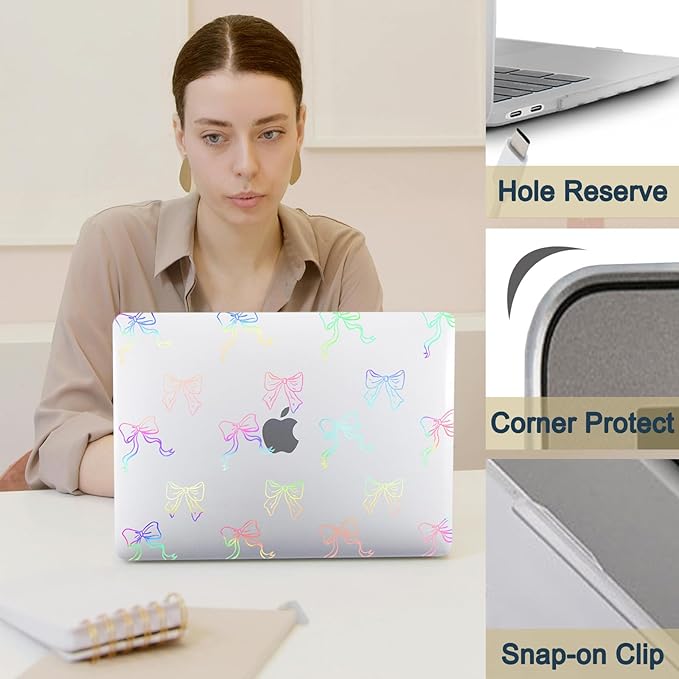 Hard Cover for MacBook Air 13 inch Case 2010-2017 Release (Model A1466 A1369),Pattern Design Protective Case & TPU Keyboard Cover for Apple Laptop Air 13.3",Colorful Bow