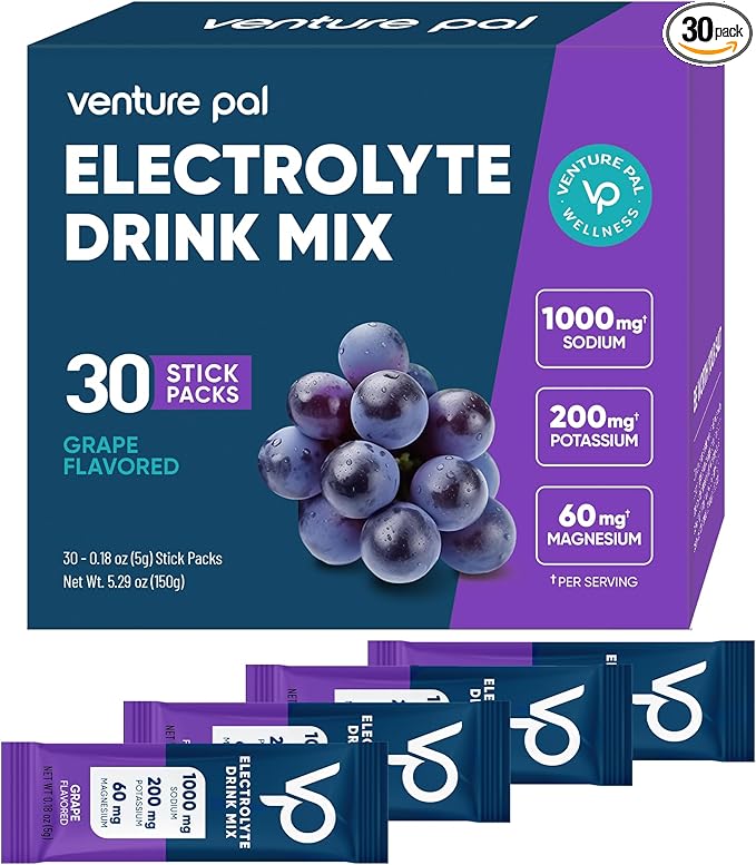 Venture Pal High Sodium Electrolyte Powder Packets | Sugar Free Hydration Drink Mix with Sodium, Potassium, Magnesium & Vitamins | Zero Calorie | Keto, Vegan & Paleo Friendly | 30 Sticks