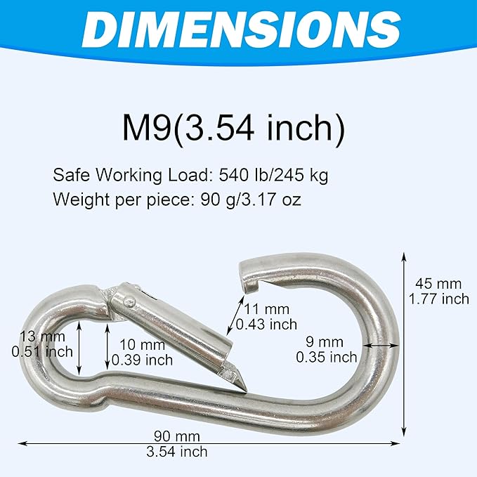 Marine Grade 316 Stainless Steel Carabiners Heavy Duty, Durable & Rust-Free Clips for Gym, Swing, Dog Leashes, Hammocks, Keychains, and More
