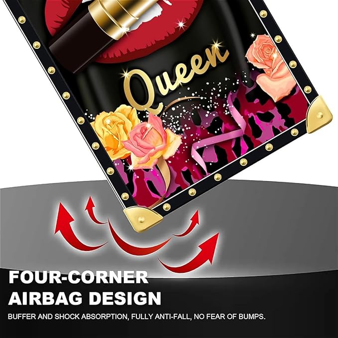 Compatible with iPhone 16 Case, Queen Lip Crown Leopard Print Luxury Golden Decoration for Girl Women Soft TPU Shockproof Protective Hard PC Back for iPhone 16