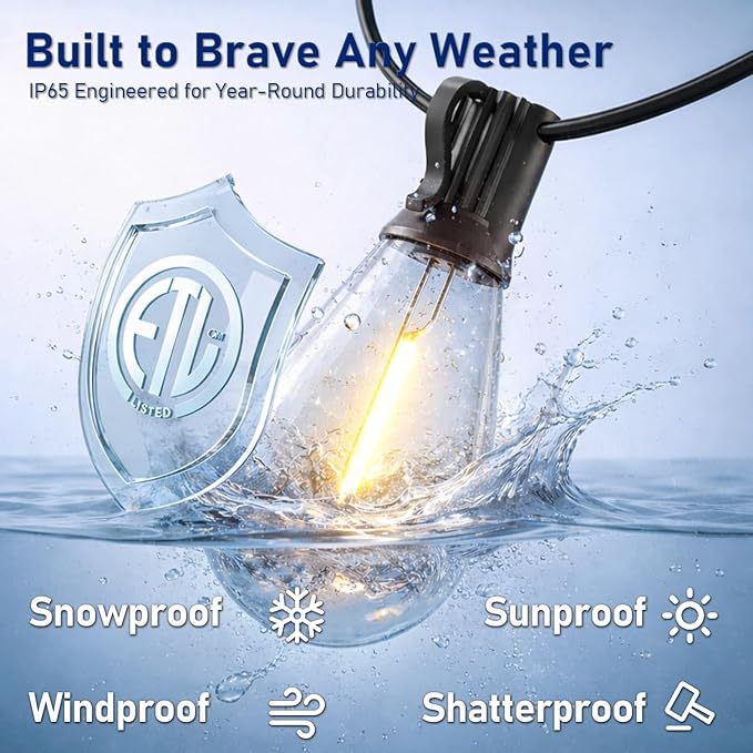 50FT LED Outdoor String Lights with Remote, One Continuous Strand Patio Lights with 18+1 Shatterproof S11 Bulbs, Dimmable 2700K Warm White, Timer & 3 Modes, Low Voltage for Backyard Garden