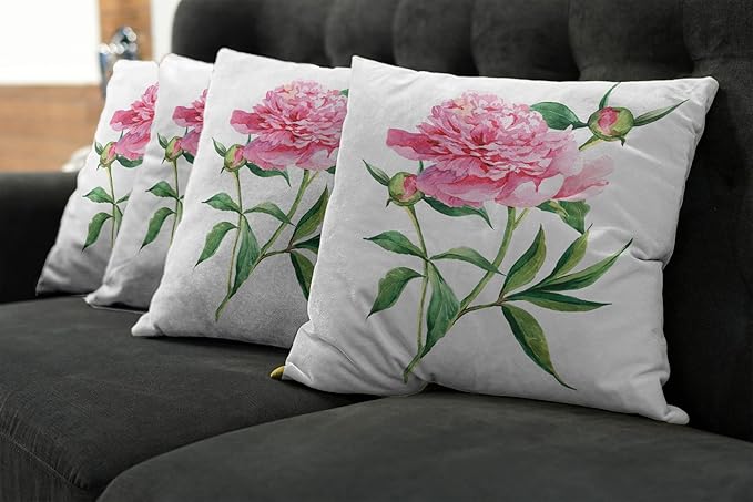 Ambesonne Watercolor Flower Throw Pillow Cushion Case Pack of 4, Vintage Peony Painting Botanical Spring Garden Flower Nature Theme, Modern Accent Double-Sided Digital Printing, 16", White Pink