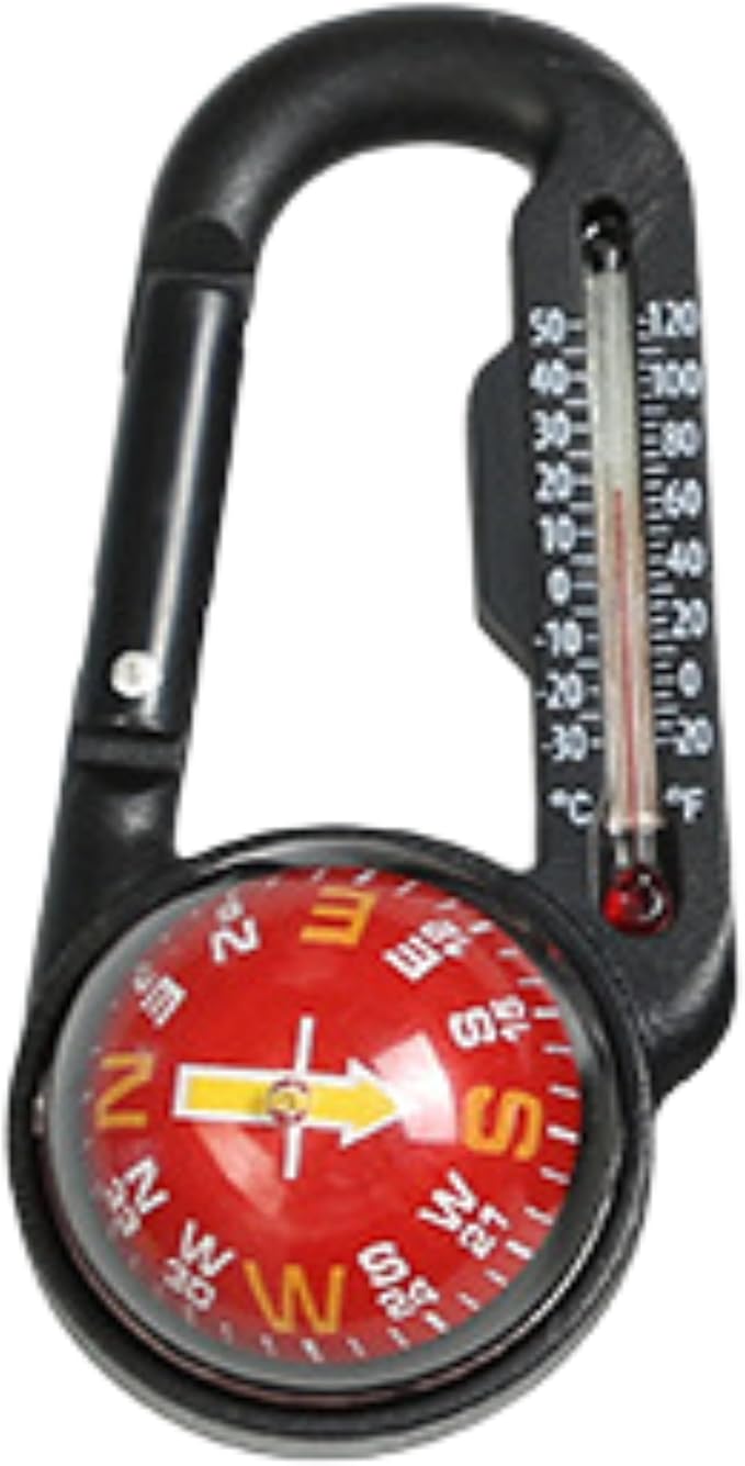 Trekker's Compass Crew Carabiner Compass with Thermometer, 4 x 3.5 inches, Black, Handheld Navigation Tool