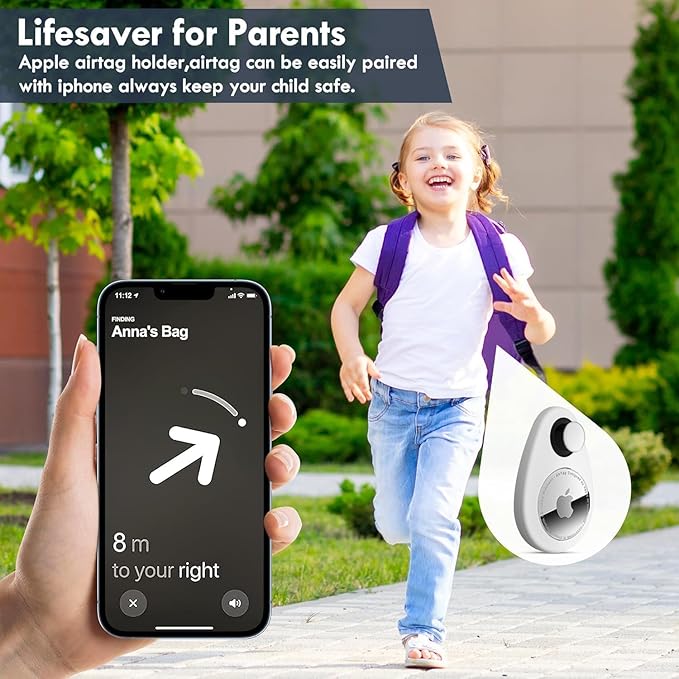 for Airtag Holder for Kids Baby Toddler Hidden 2 Pack GPS Tracker Case, Anti-Removal for Airtag Silicone Case with Safety Pins, Suitable for Children, Elderly, Pets, Backpack, Luggage (Black+White)