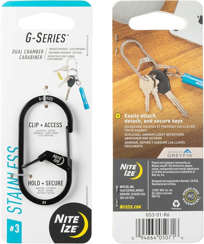 Nite IZE GS3-11-R6 G-Series Dual Chamber Carabiner, Size #3 1-Pack, Stainless Steel
