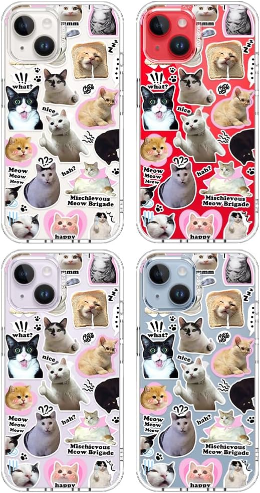 MOSNOVO for iPhone 13/14 Case | Military Grade 6.6ft Drop Tested | Clear with The Cat Brigade Design