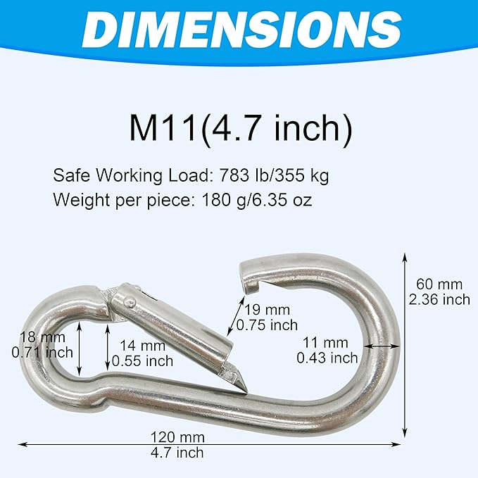 Marine Grade 316 Stainless Steel Carabiners Heavy Duty, Durable & Rust-Free Clips for Gym, Swing, Dog Leashes, Hammocks, Keychains, and More