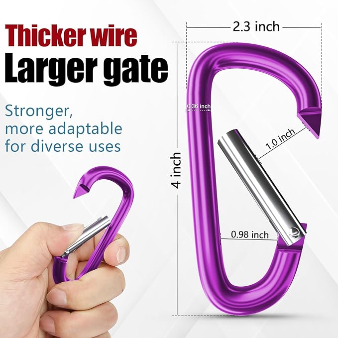 sprookber 4" & 5" Extra Large Aluminum Carabiner D Ring, Caribeener Clips, Spring Snap Hook for Keychain Clip, Set of 4