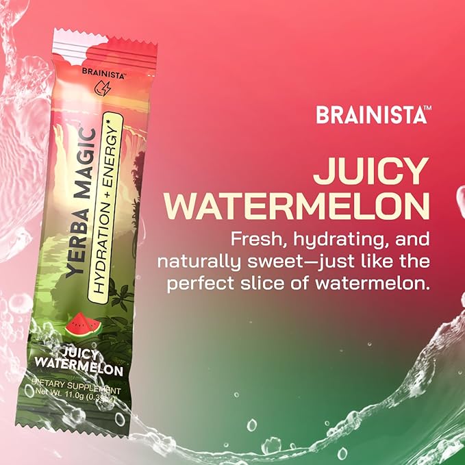 Yerba Magic Hydration + Energy - Juicy Watermelon with Electrolytes, Yerba Mate Caffeine, Sea Moss, Amino Acids & Coconut Water for Hydration, Muscle Recovery & Clean Energy - Zero Sugar (20 Stick Packs)