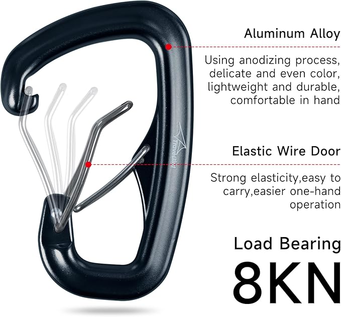 Heavy Duty Carabiner Clip Hook 8KN (1763 lbs), 2 PCS Ultra-Light Aluminum Caribeaners with Double Door D Ring Shape, for Hammock, Camping, Hiking, Backpacking, Dog Leash, Keychain Clip