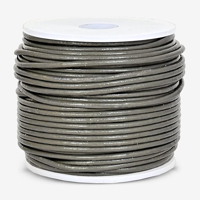GENIQUE Real/Genuine Round Leather String Cord for Necklace, Bracelets, Jewelry, Kumihimo Braiding, DIY Projects (20 Metres) (1.5mm, Grey)