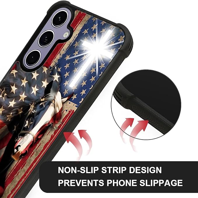 for Samsung Galaxy S24 S25 Case, Red American Flag Horse Cross Pattern Graphic Design Girl Boy Soft Silicone Hard Acrylic Shock Protection for Samsung Galaxy S24 S25