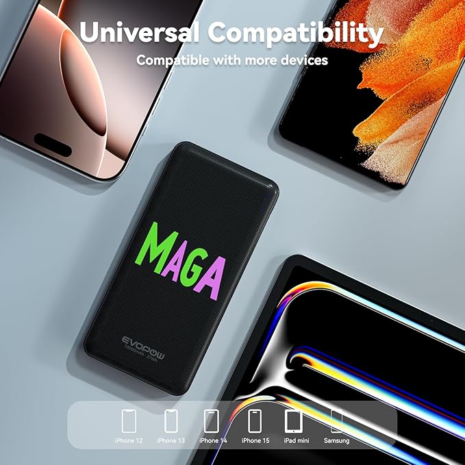 2-Pack 10000mAh Portable Charger Power Bank, Ultra Slim Battery Pack, 15W USB-C Fast Charging, Power Bank for iPhone 15/14/13/12, Galaxy S24/23/22/21, Pixel Heated Vest and etc (Word Model)