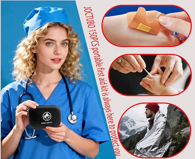 First Aid Kit 150 Piece Waterproof Hard Shell Emergency Medical Kit for Home, Camping, Hiking, Sports, Office, Adventure Portable IFAK Kits (Black)