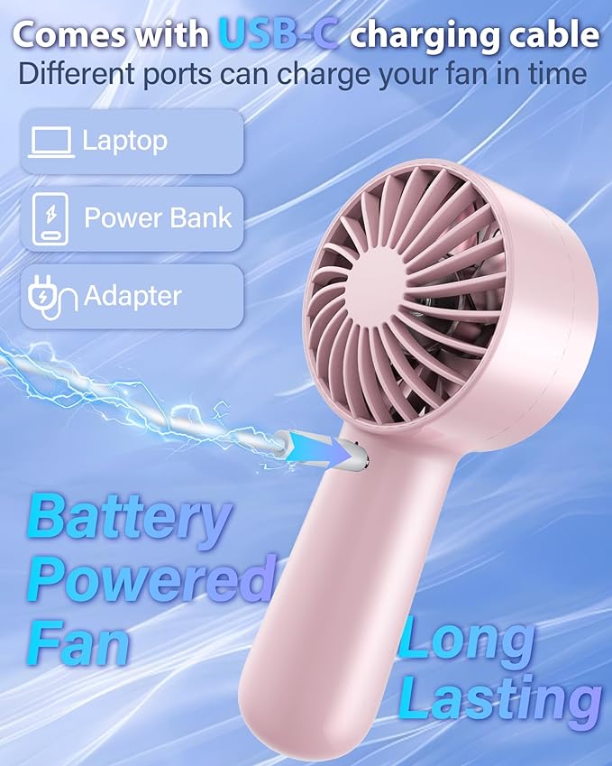 Portable Handheld Fan Personal Small Turbo Hand Fan Powerful, Cooling, Lanyard, USB Rechargeable, 5 Speeds, Makeup, Gifts for Women Men, Kid, Mom, Hot Summer, Travel, Sports, Wedding Use