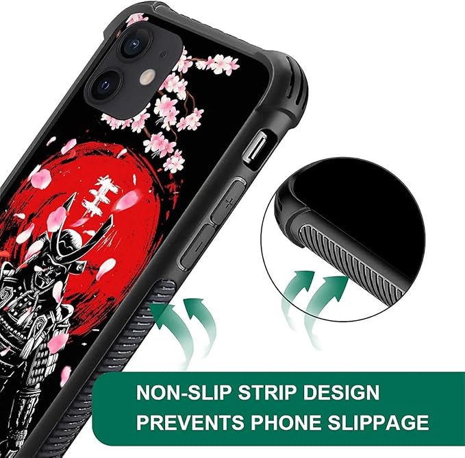 for iPhone 12/12 Pro Case, Sakura Japanese Samurai Pattern Graphic Design Girl Boy Soft Silicone Hard Acrylic Shock Protection for iPhone 12/12 Pro