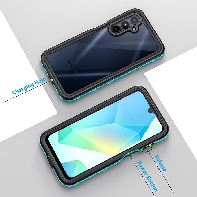 Lanhiem for Samsung Galaxy A16 5G Case, IP68 Waterproof Dustproof, Built-in Screen Protector, Rugged Full Body Shockproof Protective Cover for Samsung A16 5G /4G 6.7", Blue/Clear