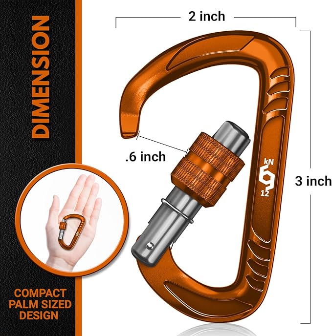 Rhino Produxs 12kN (2697 lbs) Heavy Duty Carabiner Clips, for Securing Pets, Outdoor, Camping, Hiking, Hammock, Dog Leash Harness, Keychains