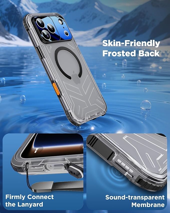 for iPhone 17 Pro Waterproof Case with Magsafe, Built-in [Camera & Screen Protector] [Lanyard], IP68 Water Proof Full Body Dustproof Heavy Duty Frosted Protective Phone Cover, 6.3" Black