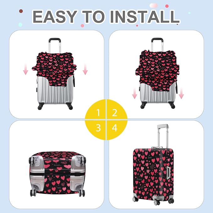 ANNA QUEEN Heart Pattern Luggage Cover, Love Theme Suitcase Protector, Stretchable Washable Travel Cover for 20-22 Inch Luggage