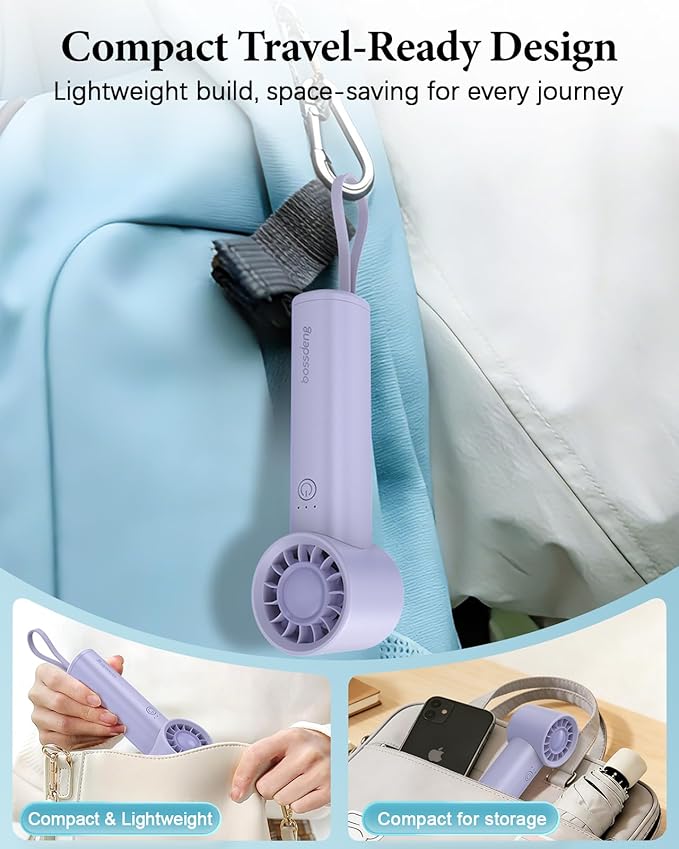 Portable Handheld Fan with Power Bank(High-Speed),3 IN 1 USB Rechargeable Mini Personal Fan with Flashlight,Small Size for Outdoor/Travel/Beach/Concerts/Summer.Gifts for Girl,Women.Purple