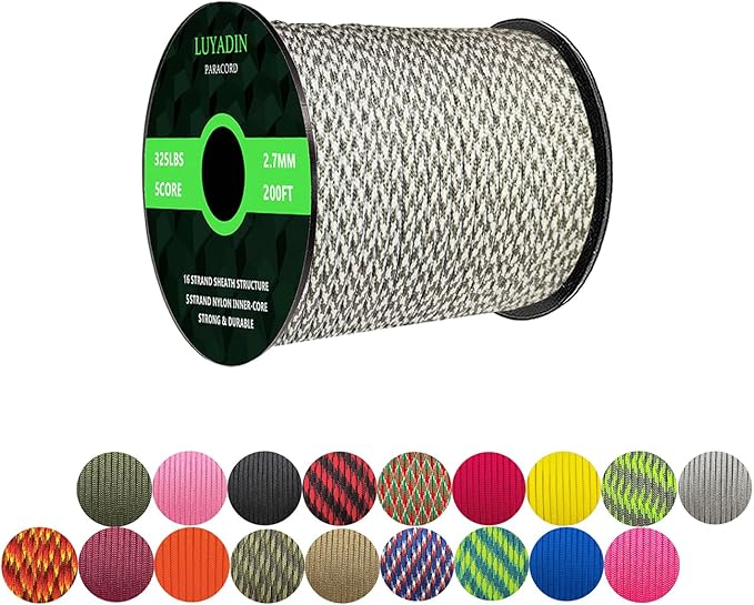 Paracord 325lb Diameter 2.7mm - 5 Strand Parachute Spool Cord - 100ft 200ft,Paracord for Camping,Hiking,Fishing,Outdoor and DIY