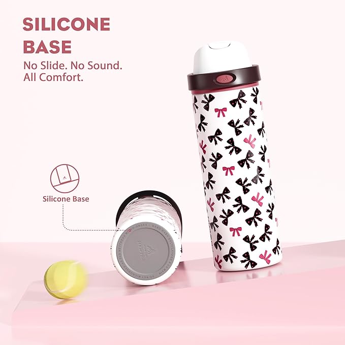 POWCAN 24 oz Insulated Water Bottle with Straw: 2-in-1 Push-Button Spout & Quick-Flip Straw, Leakproof, Cold 24Hrs, Fits Car Cup Holder, Stainless Sports Bottle for Gym, Travel Gift (Pretty in Bows)