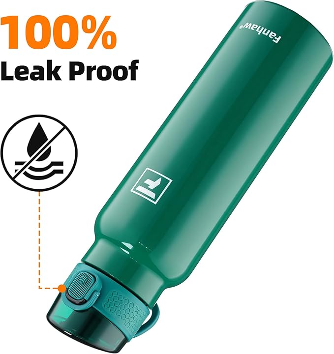 Fanhaw Daylite Series 24 oz Stainless Steel Insulated Water Bottle with Silicone Spout Lid, Double-Wall Vacuum Leakproof Metal Bottle, Anniversary Birthday Gift for Kids, Women & Men (Mars Green)