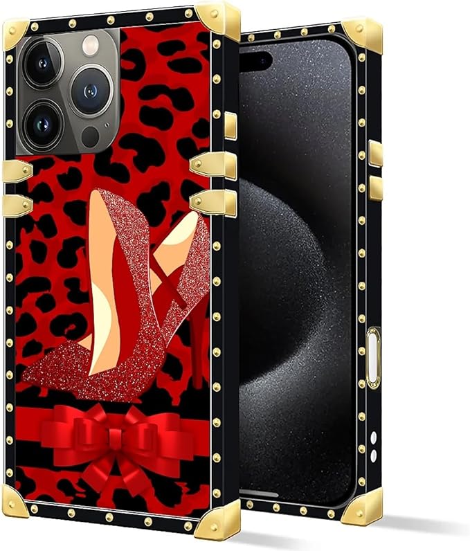 Compatible with iPhone 16 Pro Max Case, Elegant High Heels Luxury Golden Decoration for Girl Women Soft TPU Shockproof Protective Hard PC Back for iPhone 16 Pro Max