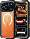 Red2Fire for iPhone 17 Pro Max Case Waterproof, [Built-in Screen Protector & Camera Protector][Compatible with MagSafe][Full Body Shockproof][IP68 Waterproof][Dustproof] Phone Case 6.9" Black/Clear