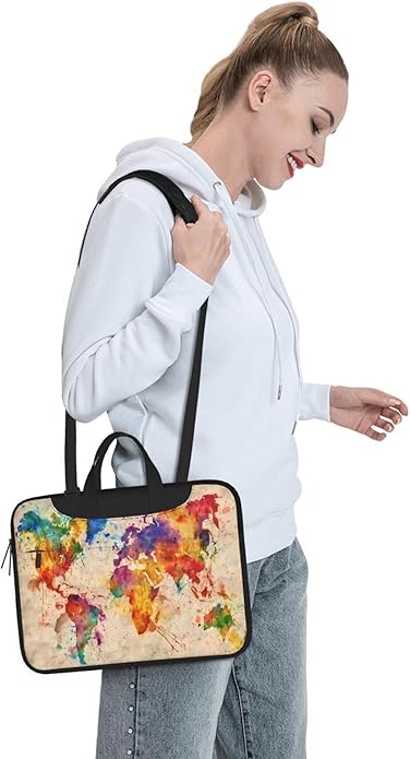 Vintage World Map Laptop Bag, Watercolor Laptop Case Sleeve Women Men Messenger Shoulder Bag Tablet Computer 15.6 Inch