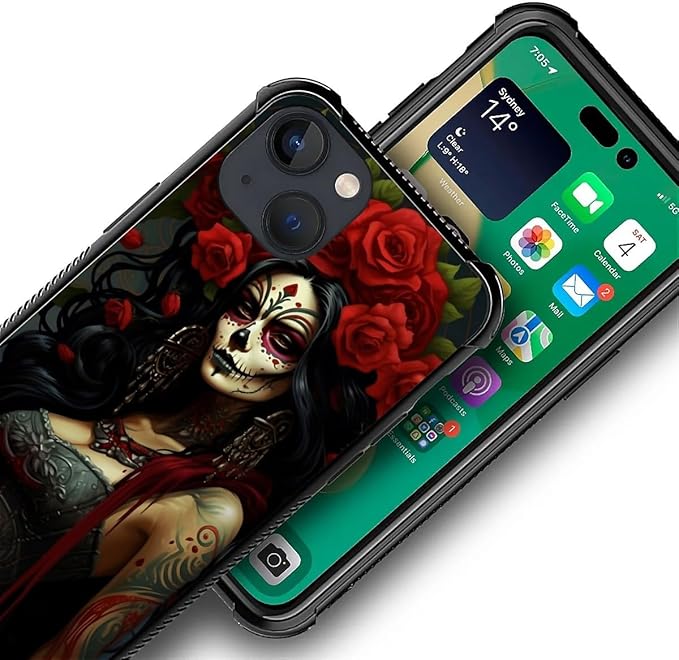 for iPhone 13 Case, Day of The Dead Halloween Woman Pattern Graphic Design Girl Boy Soft Silicone Hard Acrylic Shock Protection for iPhone 13