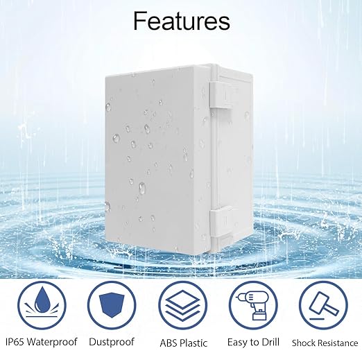Junction Box IP65 Waterproof Dustproof ABS Plastic Enclosure Outdoor and Indoor Project Box Hinged Cover with Mounting Plate Wall Brackets Outer Dimension 11.8"x 7.9" x 7.1", Grey