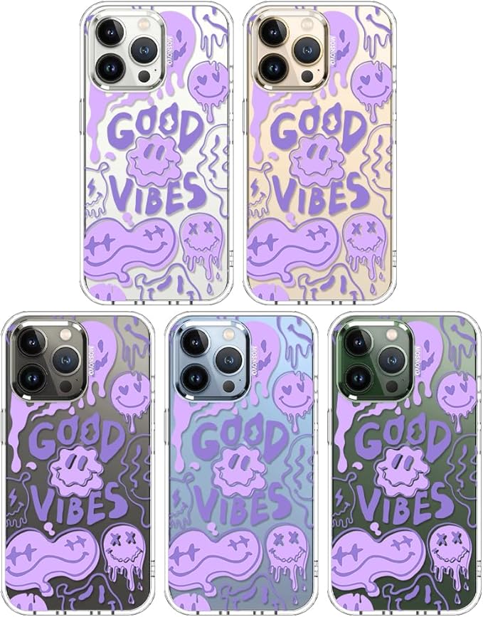 MOSNOVO Case for iPhone 13 Pro, [Buffertech 6.6ft Military-Grade Drop Protection] [Anti Peel Off Tech] Clear TPU Bumper Phone Case Cover Design - Good Vibes