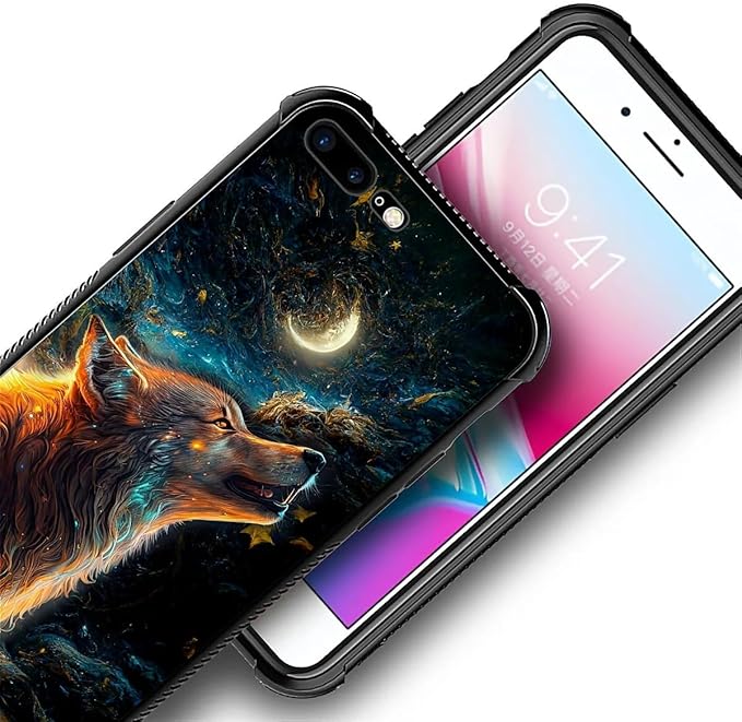 for iPhone 7/8 Case, Star Cave Hungry Wolf Pattern Graphic Design Girl Boy Soft Silicone Hard Acrylic Shock Protection for iPhone 7/8
