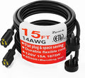 HUANCHAIN 14 Gauge 15 FT (2PACK) Flat Plug Extension Cord Black Indoor Outdoor, Heavy Duty 3 Prong Grounded Low Profile Extension Wire Flexible, 15A 1875W 125V 14AWG SJTW, ETL Listed