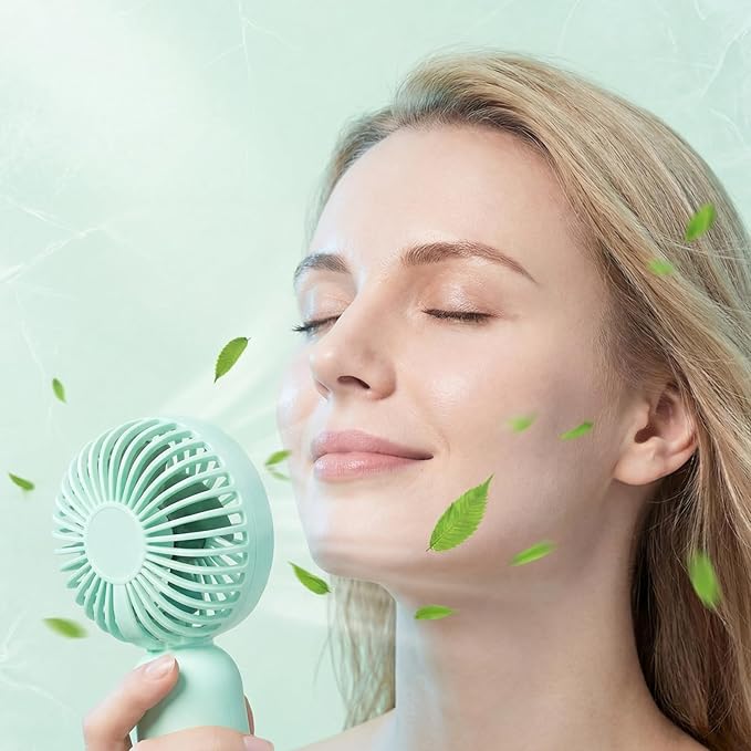 Rossesay 48 Pcs Mini Portable Fan Bulk Cute Handheld Lightweight Small Little Personal Hand Eyelash Fan 3 Speeds USB Rechargeable for Women Men Indoor Outdoor Makeup Travel (Green)