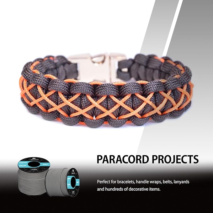 Abma Cord 2.4mm Paracord 275 100ft Nylon Rope 4 Strands Tactical Parachute Cord - Max. 275lbs - Grey