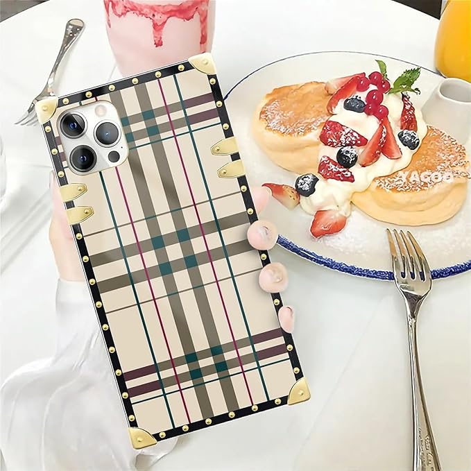 Compatible with iPhone 12 12 Pro Case, Black Red Beige Stripes Luxury Golden Decoration for Girl Women Soft TPU Shockproof Protective Hard PC Back for iPhone 12 12 Pro