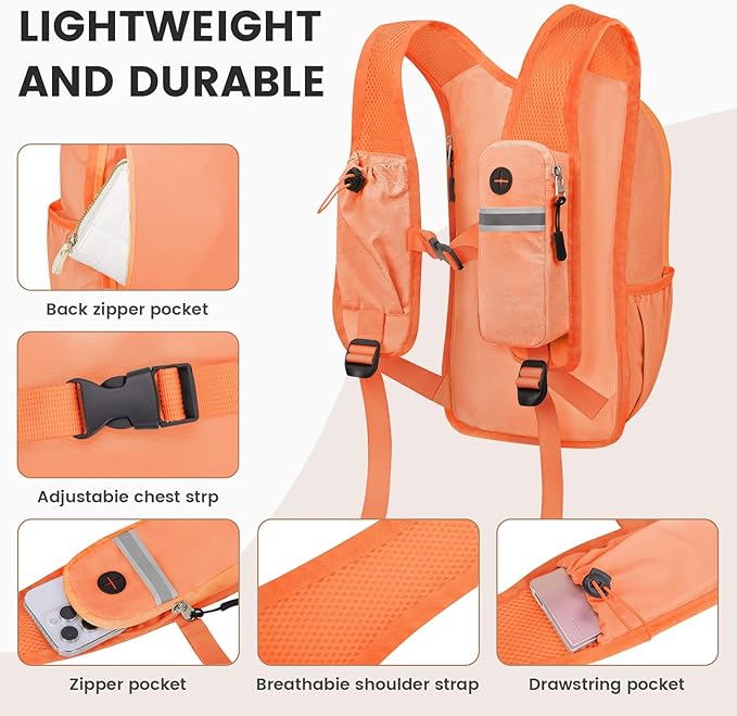 Small Hiking Backpack 10L - Lightweight Packable Foldable Backpack for Travel Camping Outdoor Commute, Compact Rucksack for Women Men(Orange)
