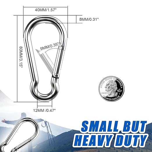 Carabiner Clip Hooks, 50pcs 3.15 inch Carabiners Heavy Duty, 304 Stainless Steel Spring Snap Hook Fits Camping Hiking, Metal Clips for Rope Chain Keys Rings