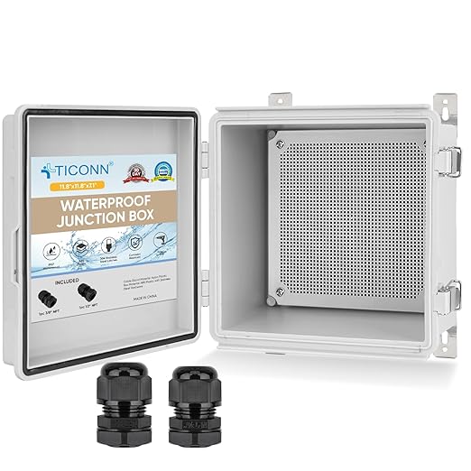 TICONN Outdoor Electrical Box Waterproof, Junction Box IP67 ABS Plastic Enclosure with Hinged Cover with Mounting Plate, Wall Brackets, Cable Glands (Off-White, 11.8"x11.8"x7.1")