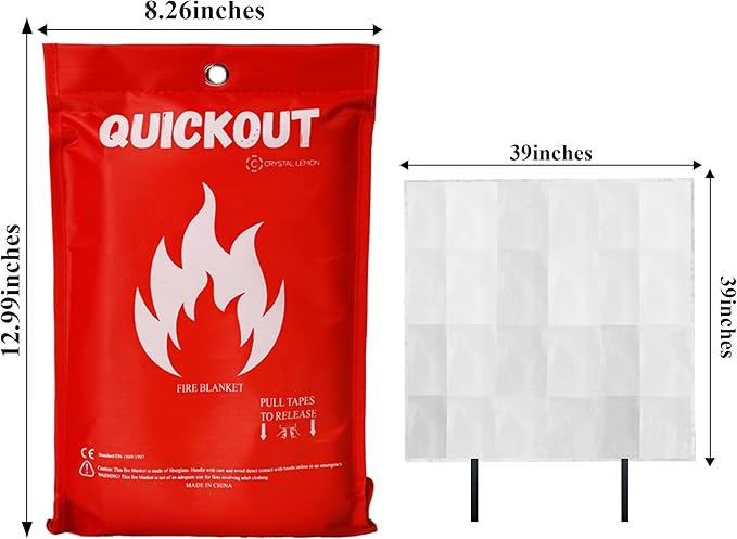 Crystal Lemon Fire Blanket 12-Pack, 39x39 Multi-Use Emergency Fire Suppression Cloths, Large, Quality Glass Fiber Fire Safety Covers for Home and Office