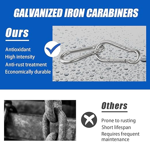 Small Carabiner Clip Hooks, 32pcs 2.75 inch Carabiners Heavy Duty, Galvanized Iron Spring Snap Hook Fits Camping Hiking, Metal Clips for Keychain Keys Rings