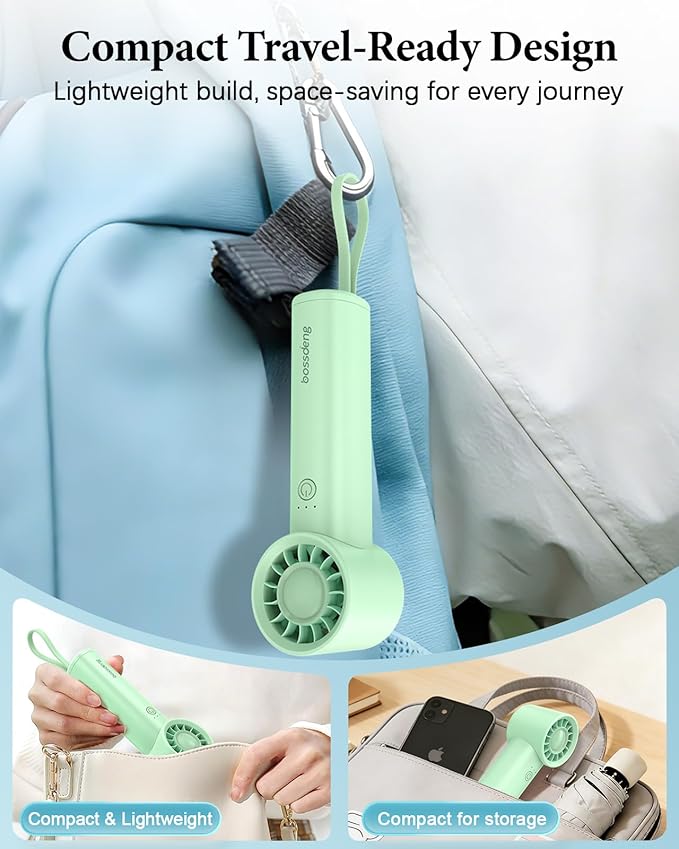 Portable Handheld Fan with Power Bank(High-Speed),3 IN 1 USB Rechargeable Mini Personal Fan with Flashlight,Small Size for Outdoor/Travel/Beach/Concerts/Summer.Gifts for Girl,Women.Green